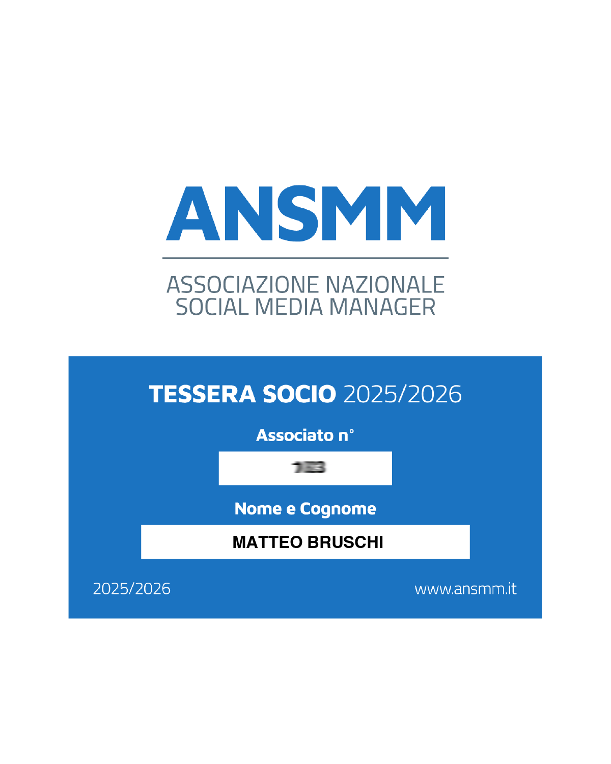 Attestato ANSMM — Associazione Nazionale Social Media Manager